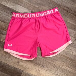 Under Armour Pink Athletic Shorts Youth XL Loose Fit HeatGear Girls